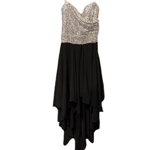 B Darlin Strapless Silver and Black High-Low Formal Dress